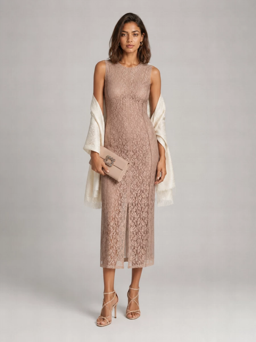 Fendi Sheer Panels Layered Lace Midi Dress