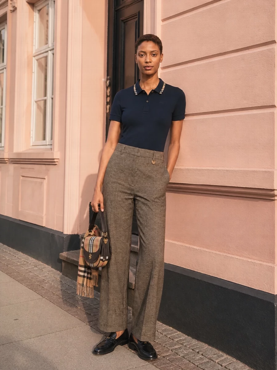 Burberry navy polo checked trousers loafers