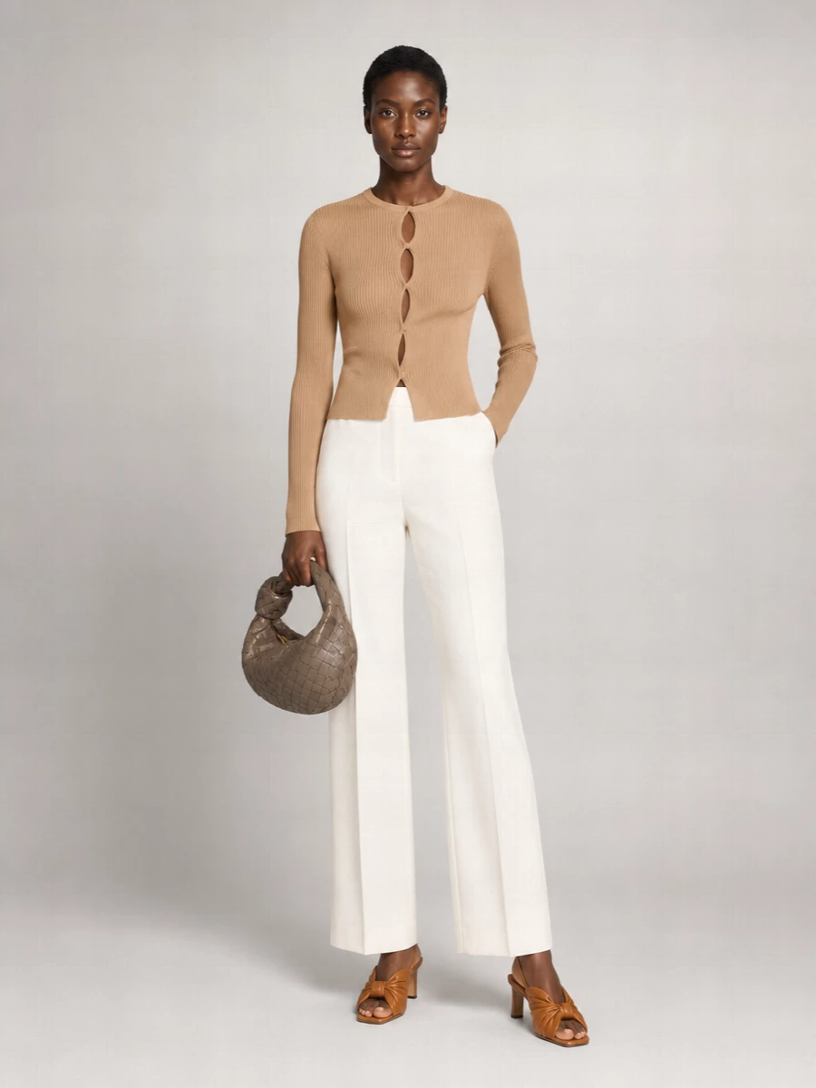 Fendi Ribbed Cutout Cotton Blend Cardigan