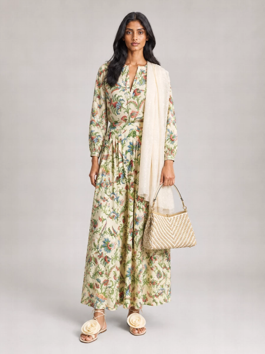 Etro Cotton Floral Print Pleated Skirt