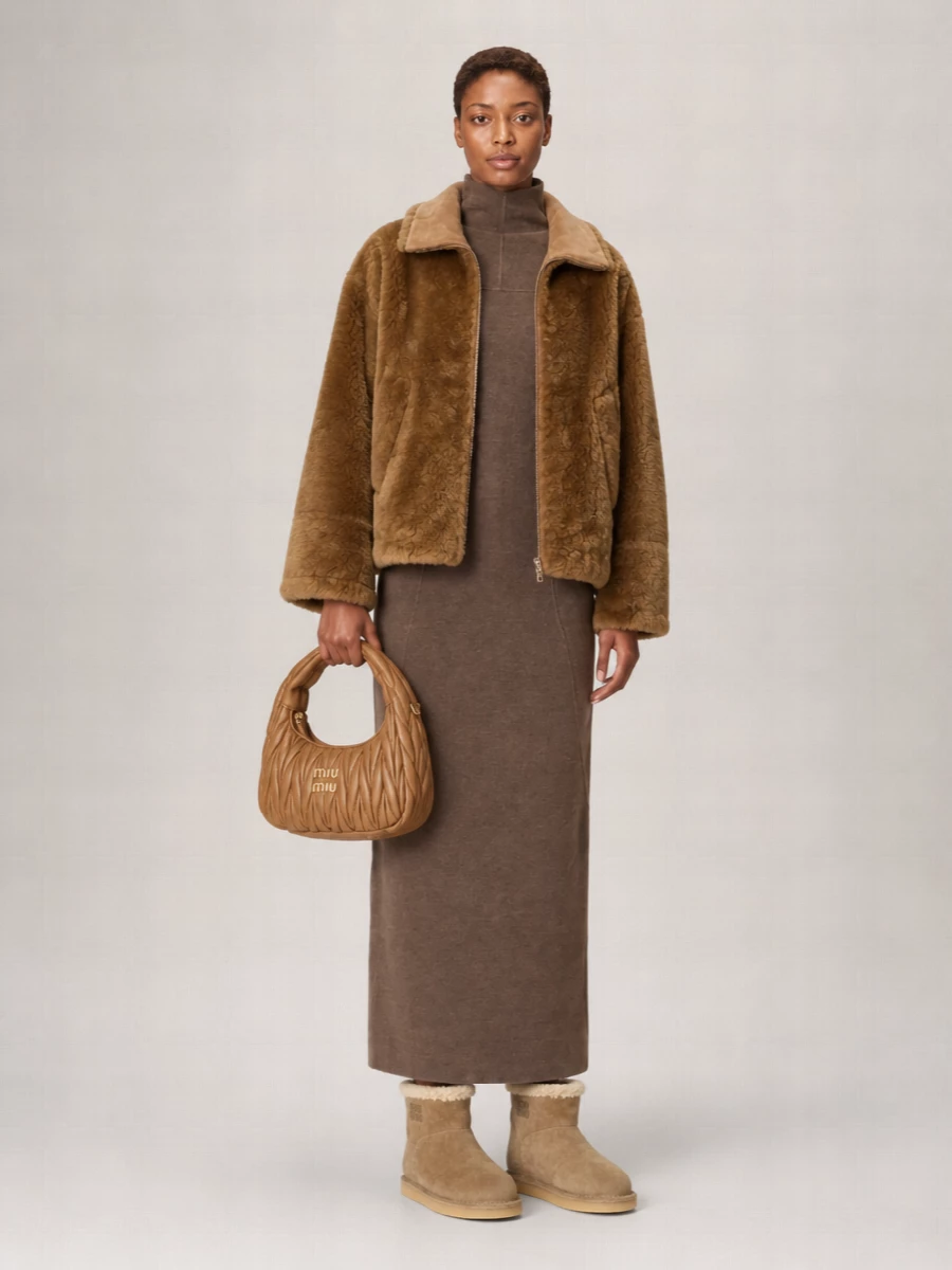 Ami Paris shearling collar leather jacket