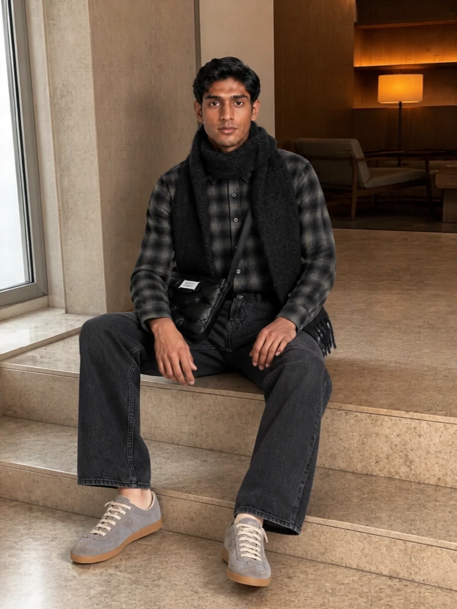 Our legacy plaid shirt black jeans margiela sneakers