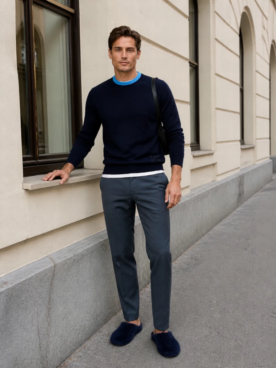 Marni navy mule charcoal trouser knit outfit