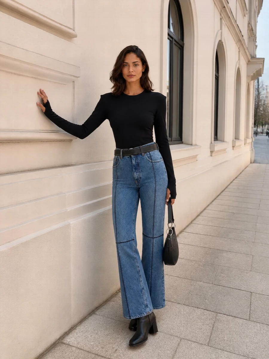 Mm6 margiela flared jeans black knit ankle boots
