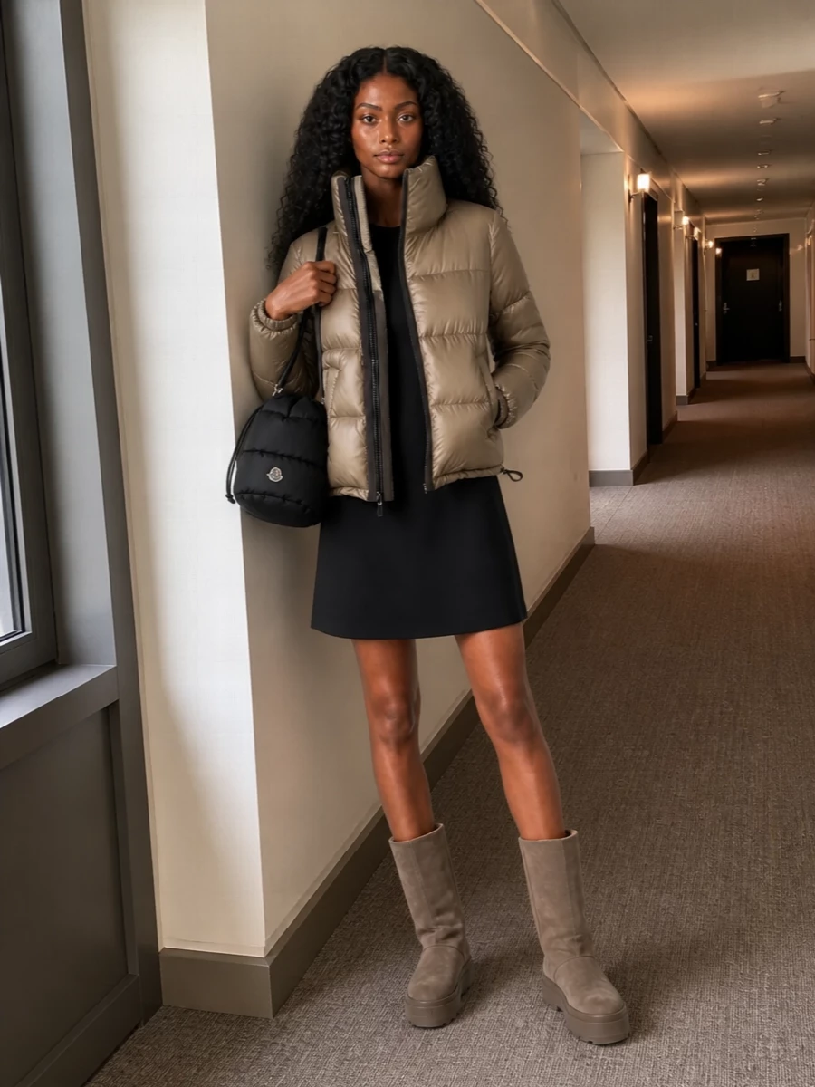 Sacai puffer mini dress platform winter boots