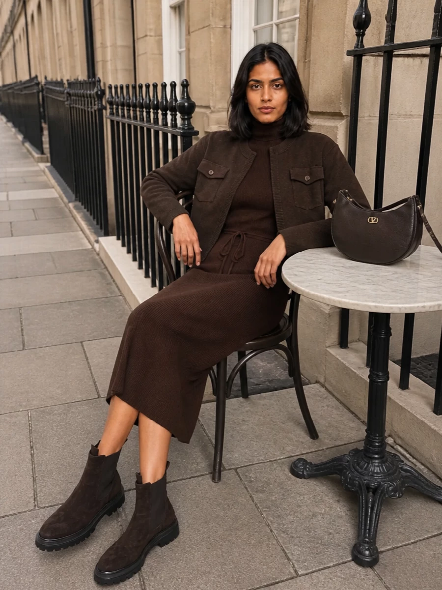 Vince cardigan apc brown knit dress outfit