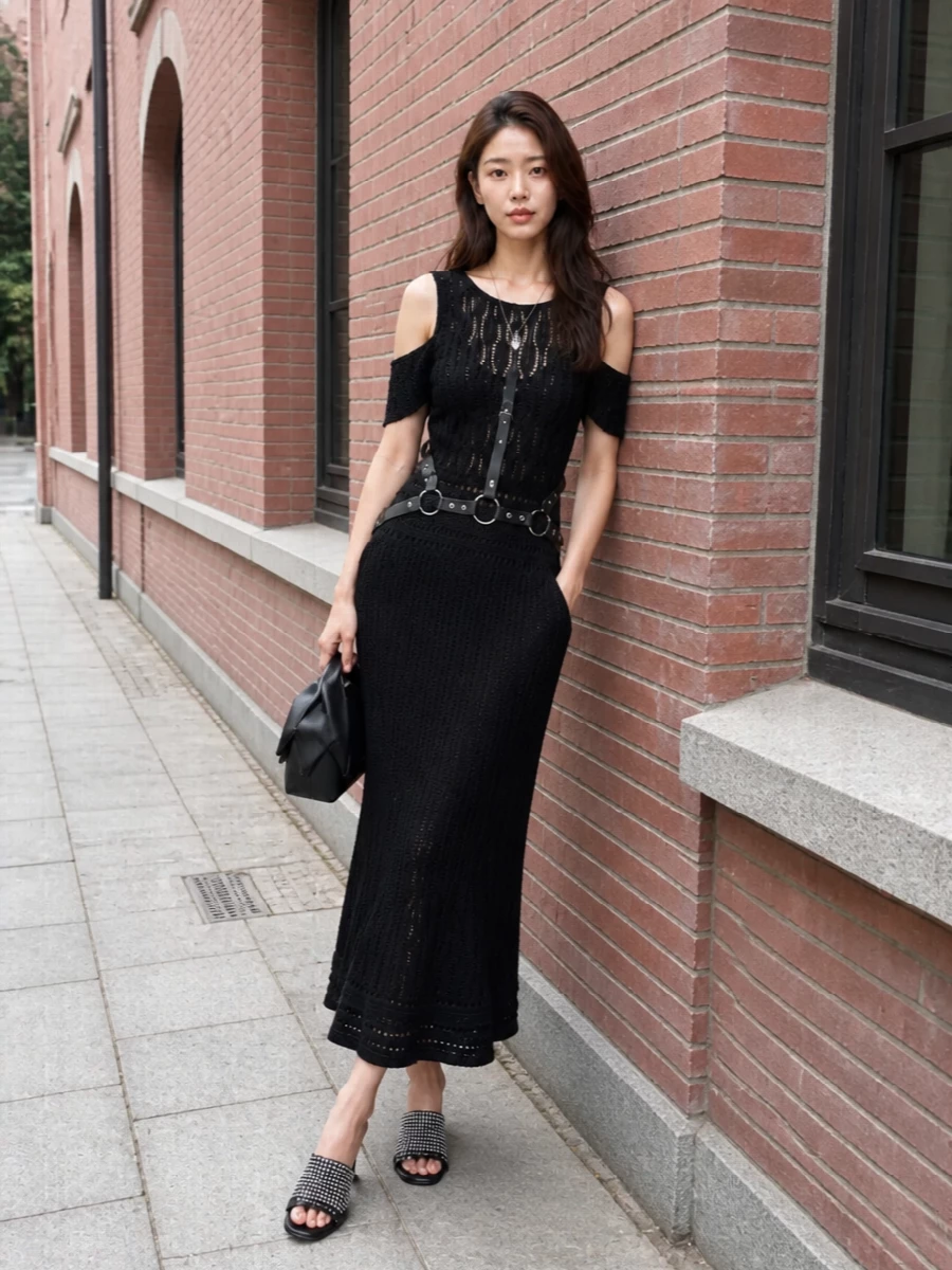 Jw anderson black knit dress crystal mules