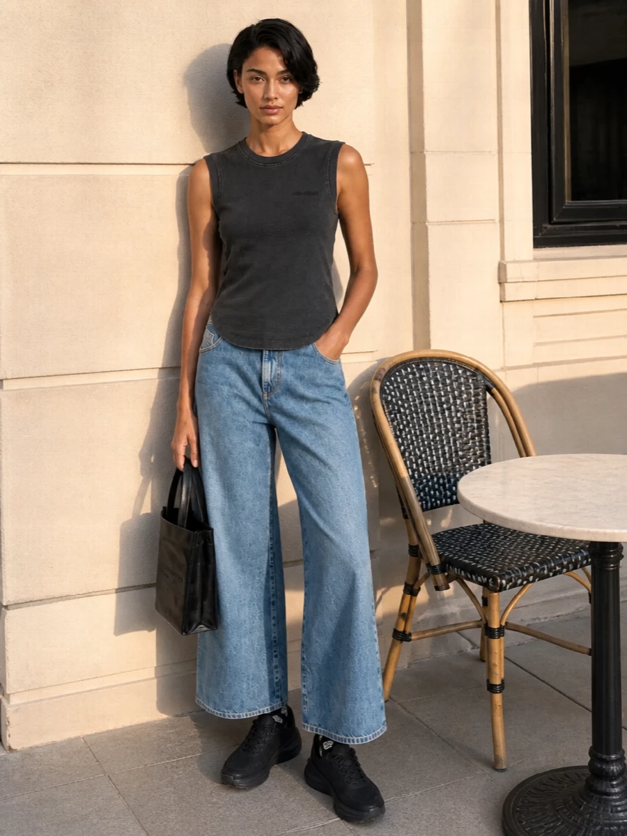 The attico tank wide jeans black sneakers