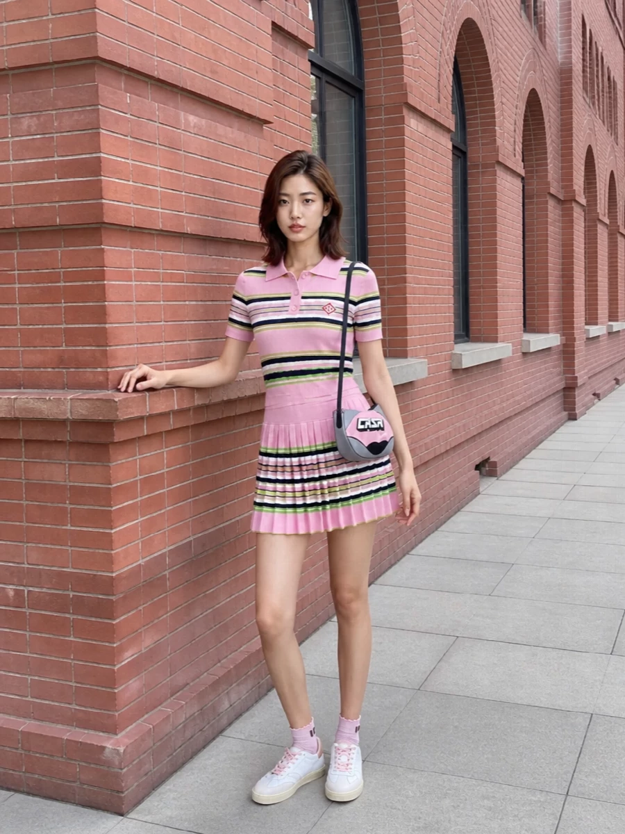Casablanca striped polo pleated mini outfit