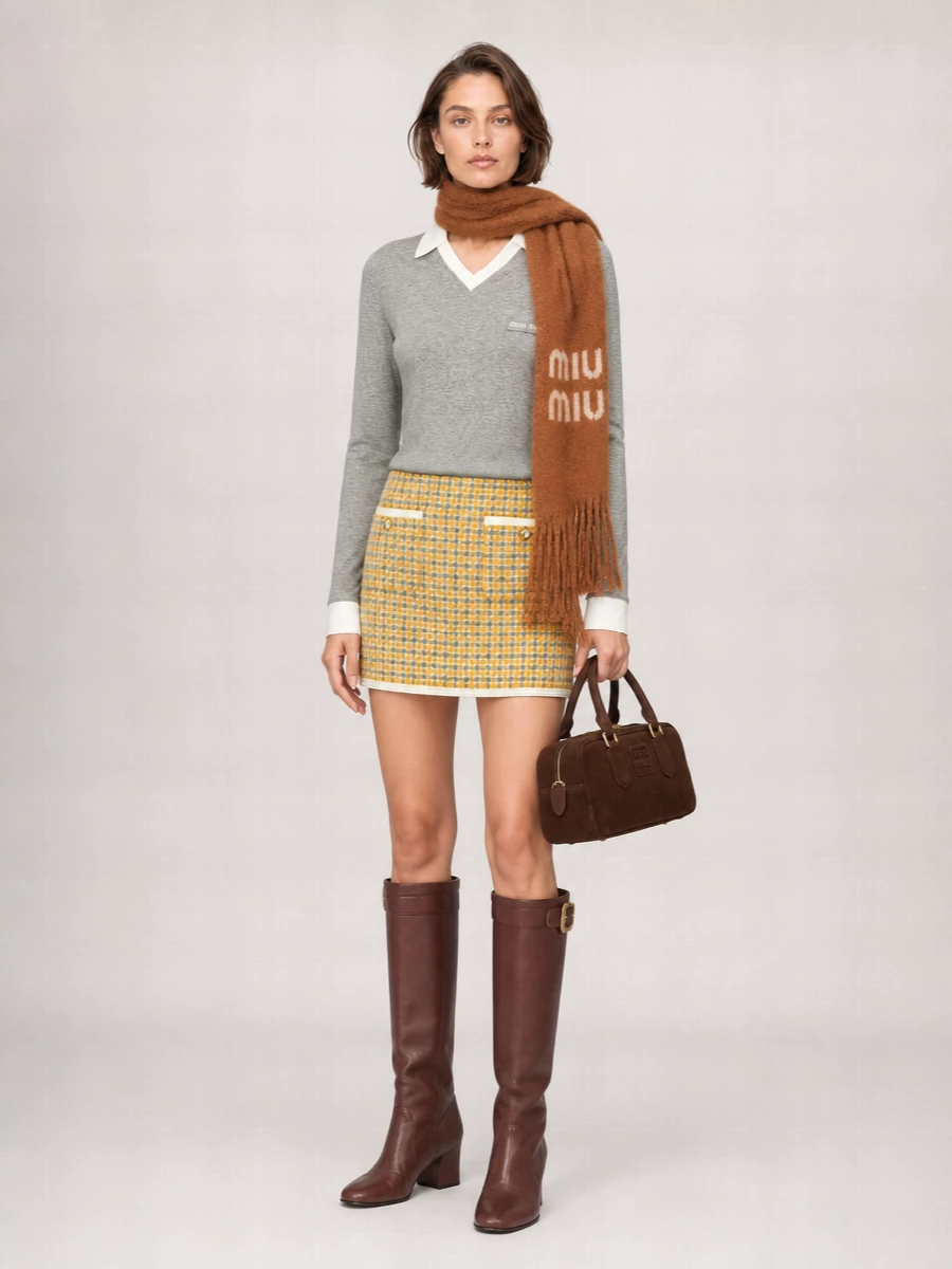 Miu Miu Textured Mini Skirt With Front Pockets And Button Detail