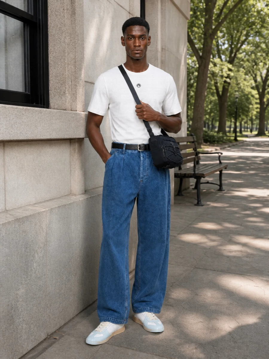 Marine serre wide leg jeans margiela sneakers