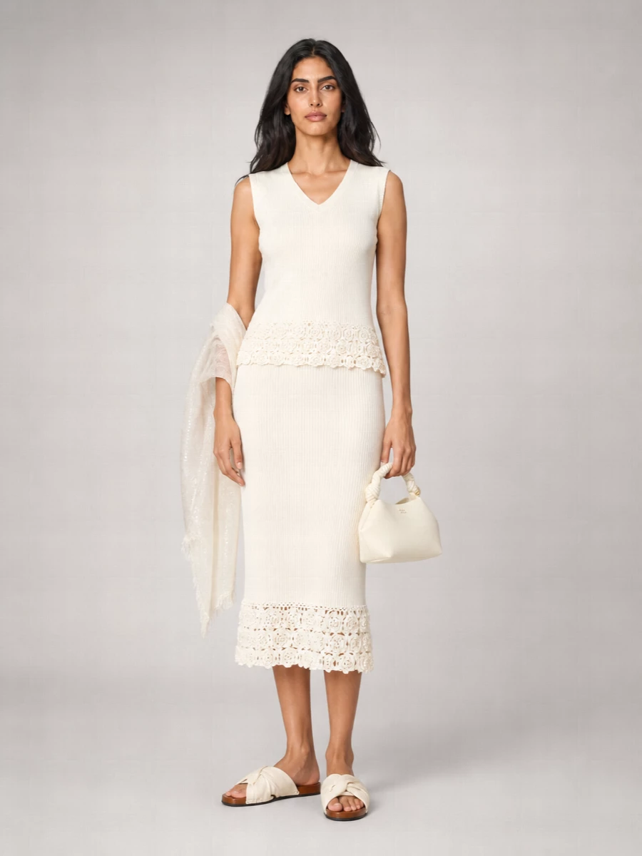 Ganni Ribbed V-Neck Cotton Crochet Vest
