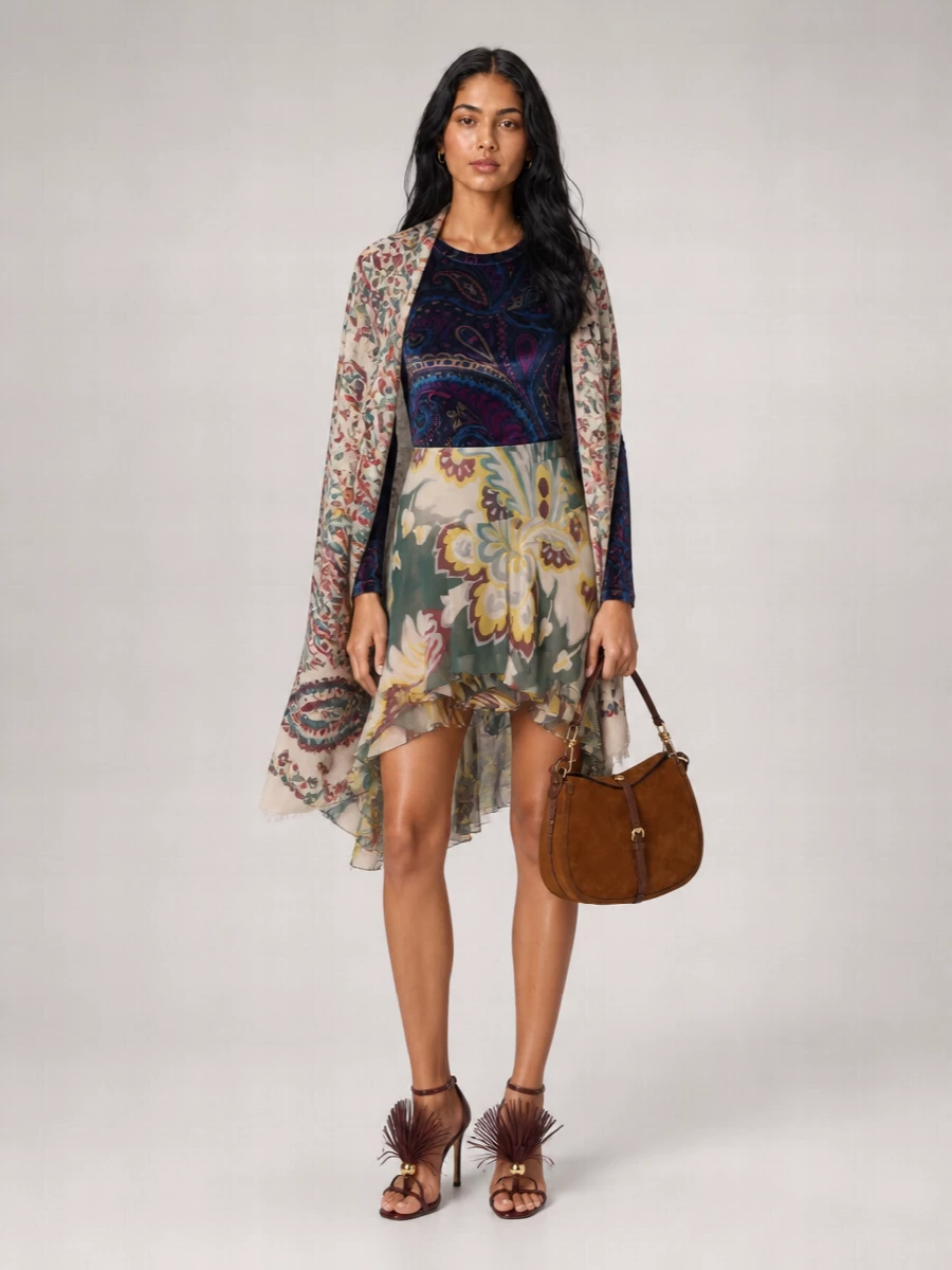 Etro Silk Floral-Print Asymmetric Mini Skirt