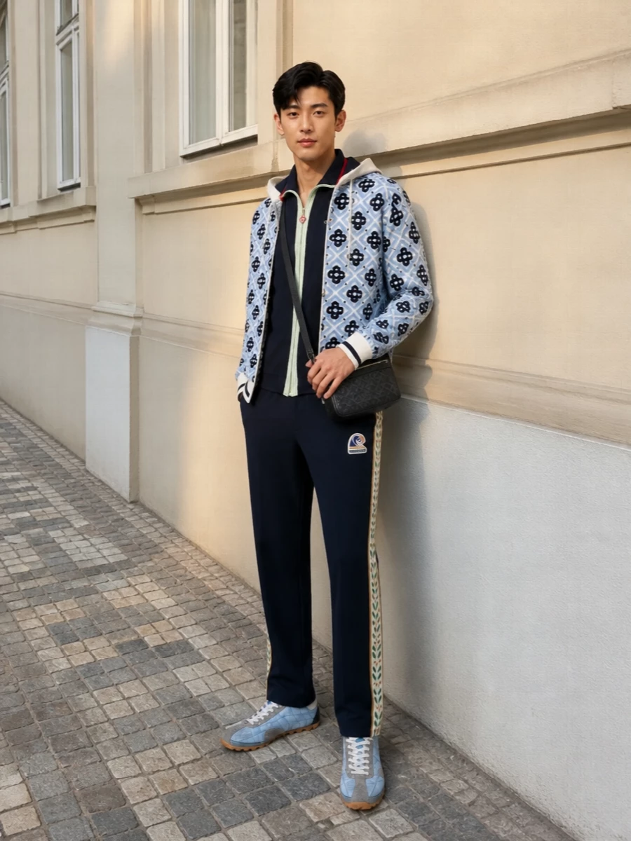 Casablanca hoodie navy track pants margiela sneakers