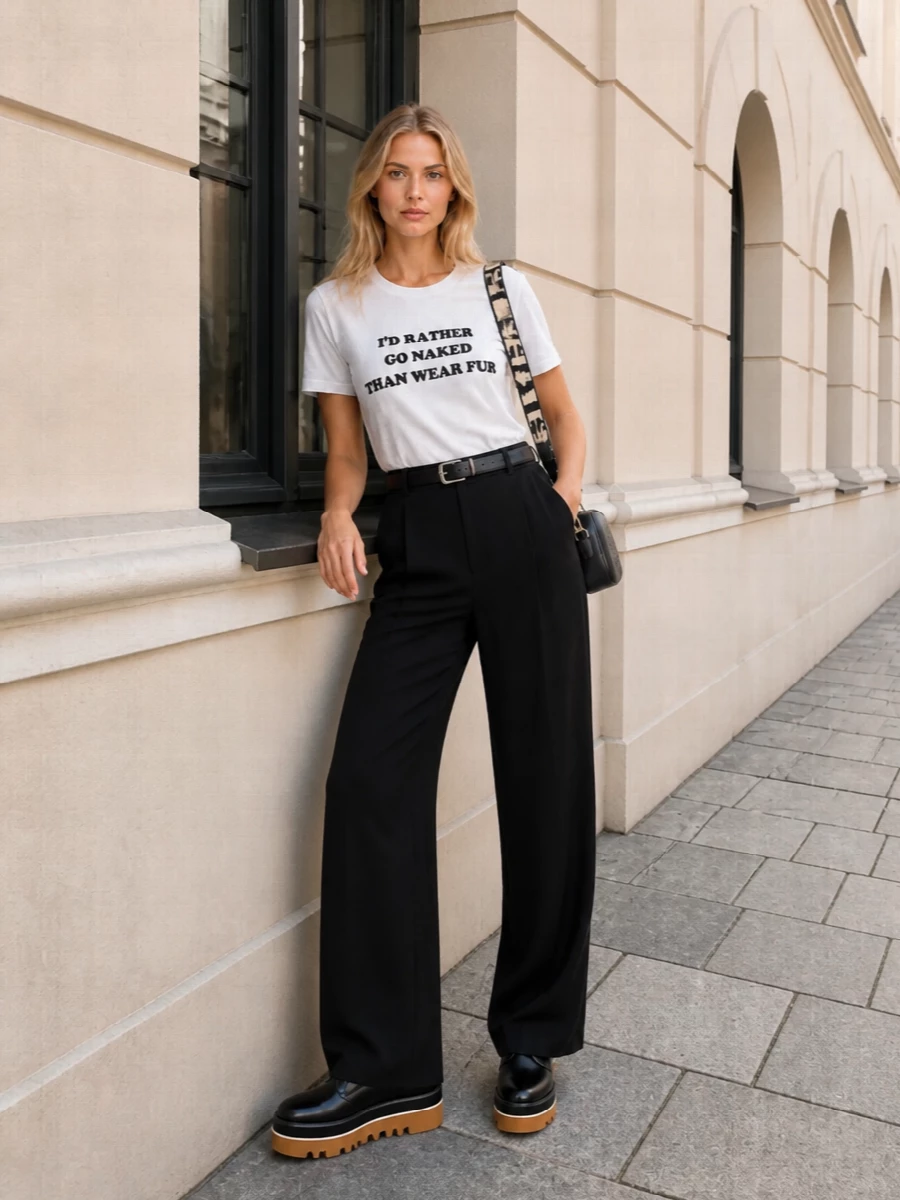 Stella mccartney slogan tee black wide leg trousers