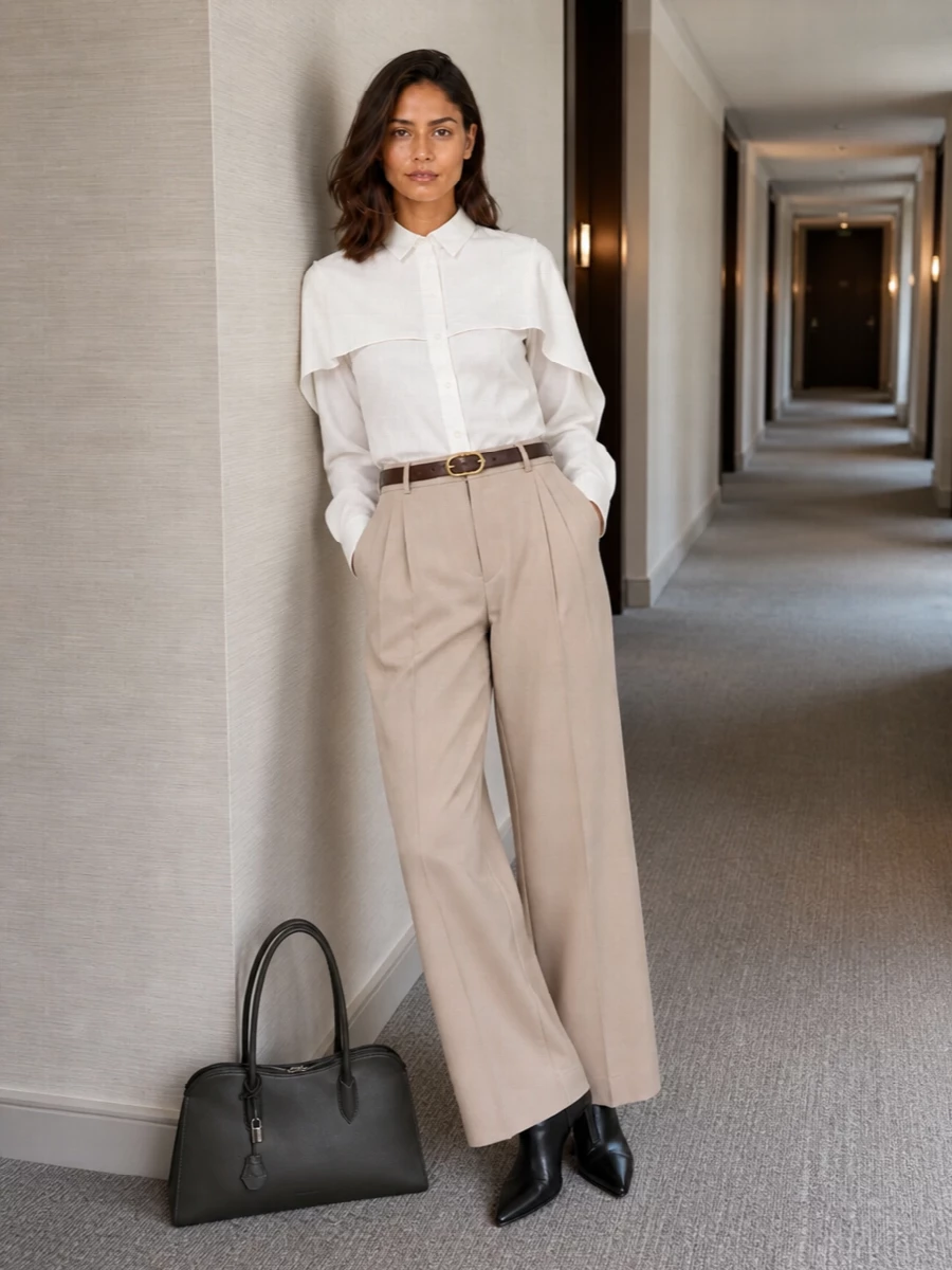 Stella mccartney beige wide leg trousers ivory shirt