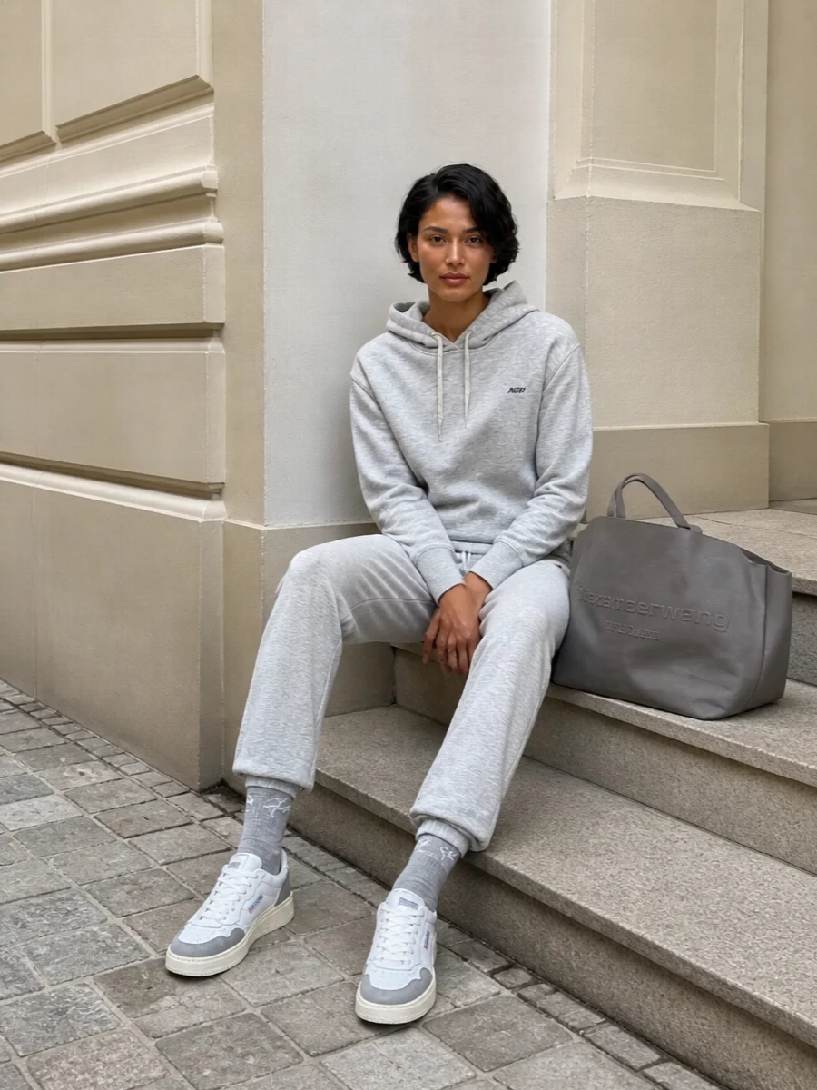 Autry grey hoodie joggers retro sneakers