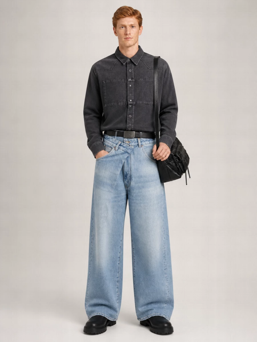 Darkpark Oversized Denim Trousers Featuring Pockets