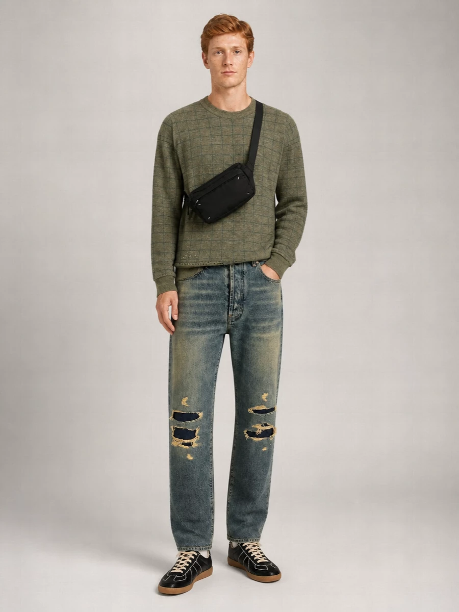 Maison Margiela High-Rise Straight-Leg Distressed Denim Jeans