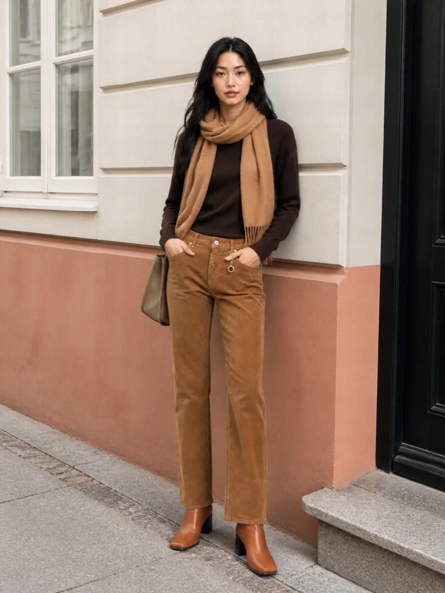 Stella mccartney camel corduroy chocolate knit outfit