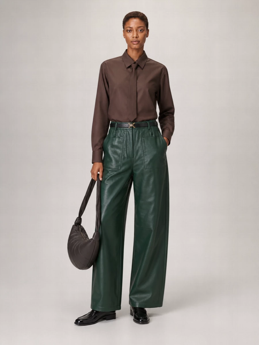 The Frankie Shop Leather Relaxed-Fit Wide-Leg Track Pants