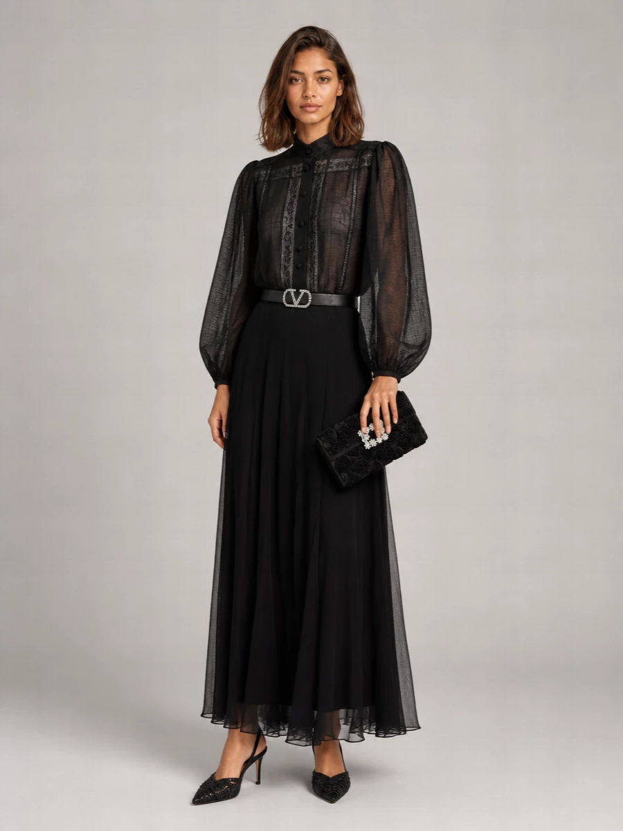 Zimmermann 'Sheer Lace Trim Puff Sleeve Shirt'