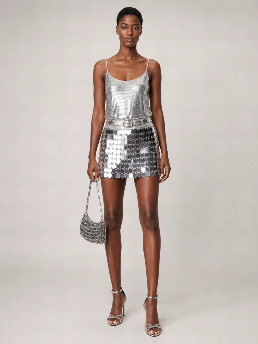Paco Rabanne Sequin Asymmetric Mini Skirt