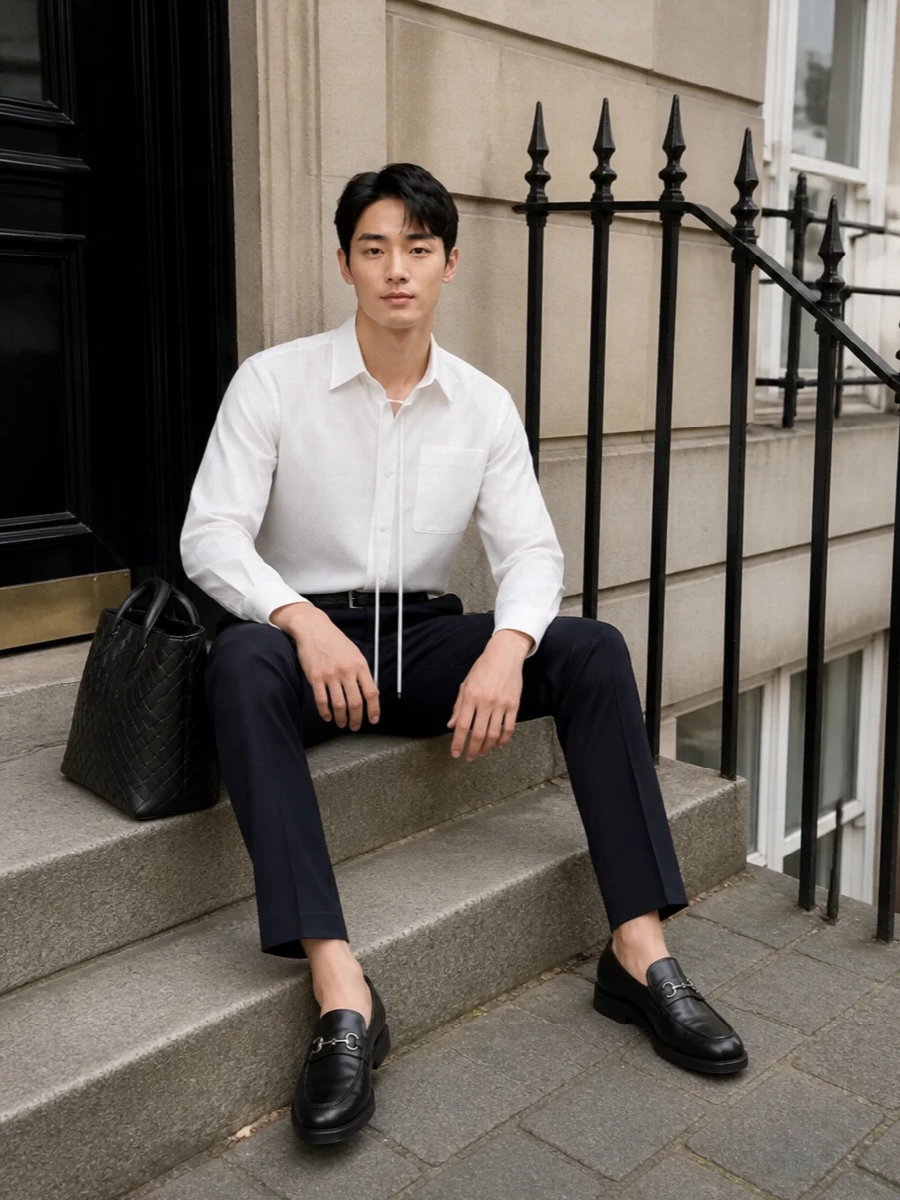 Gucci shirt navy trousers quiet luxury outfit