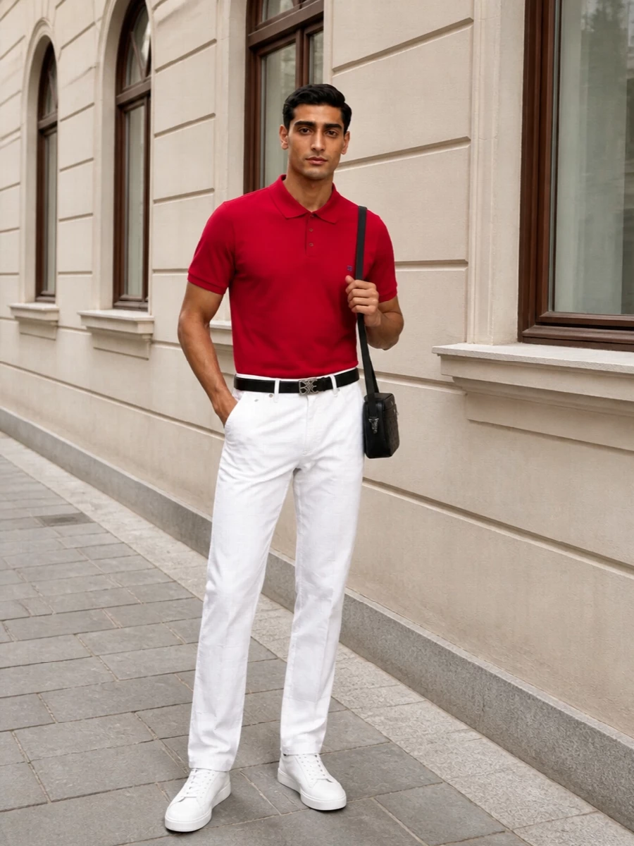 Celine red polo white jeans leather crossbody