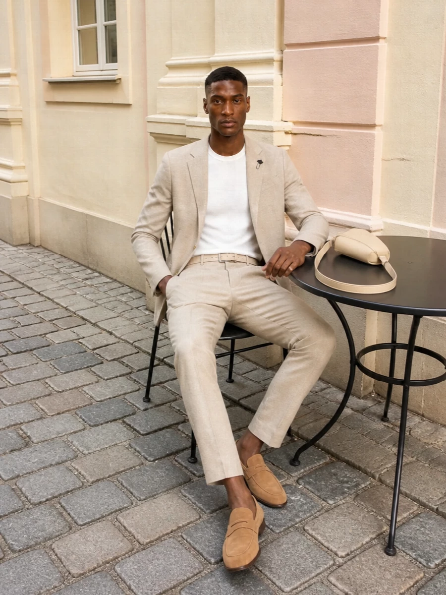 Lardini sand blazer trouser suede loafers