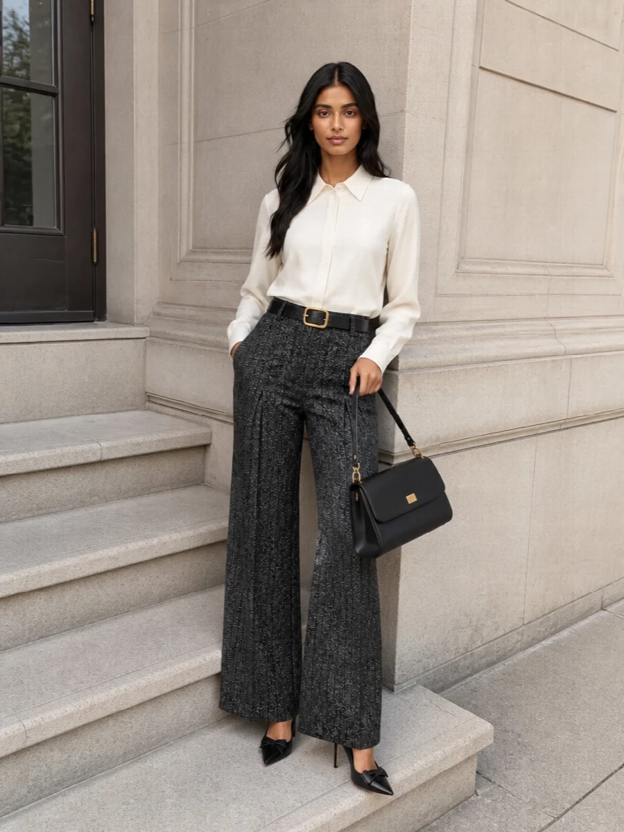 Dolce gabbana wide leg trouser ivory shirt