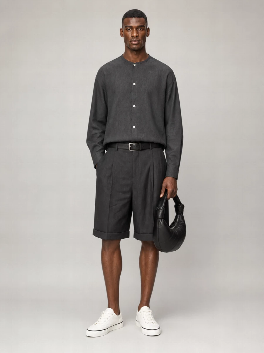 Jacquemus Linen Micro-Striped Long-Sleeve Shirt