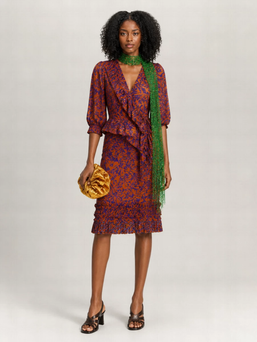 Dries Van Noten Printed Ruffled Wrap Blouse