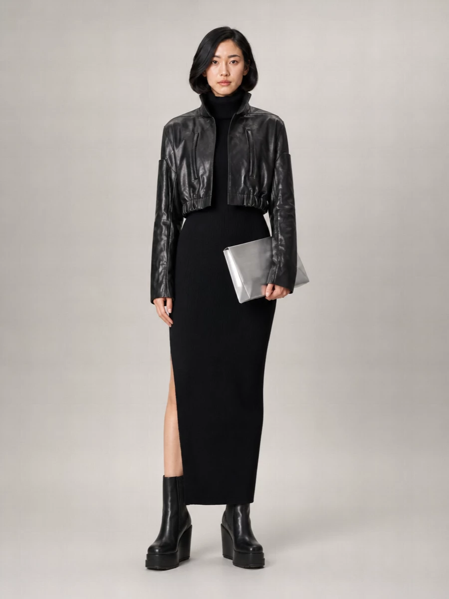 Rick Owens leather collared bomber jacket