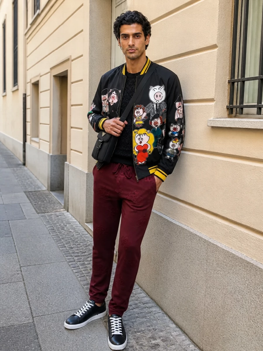 Dolce gabbana pig bomber burgundy joggers outfit