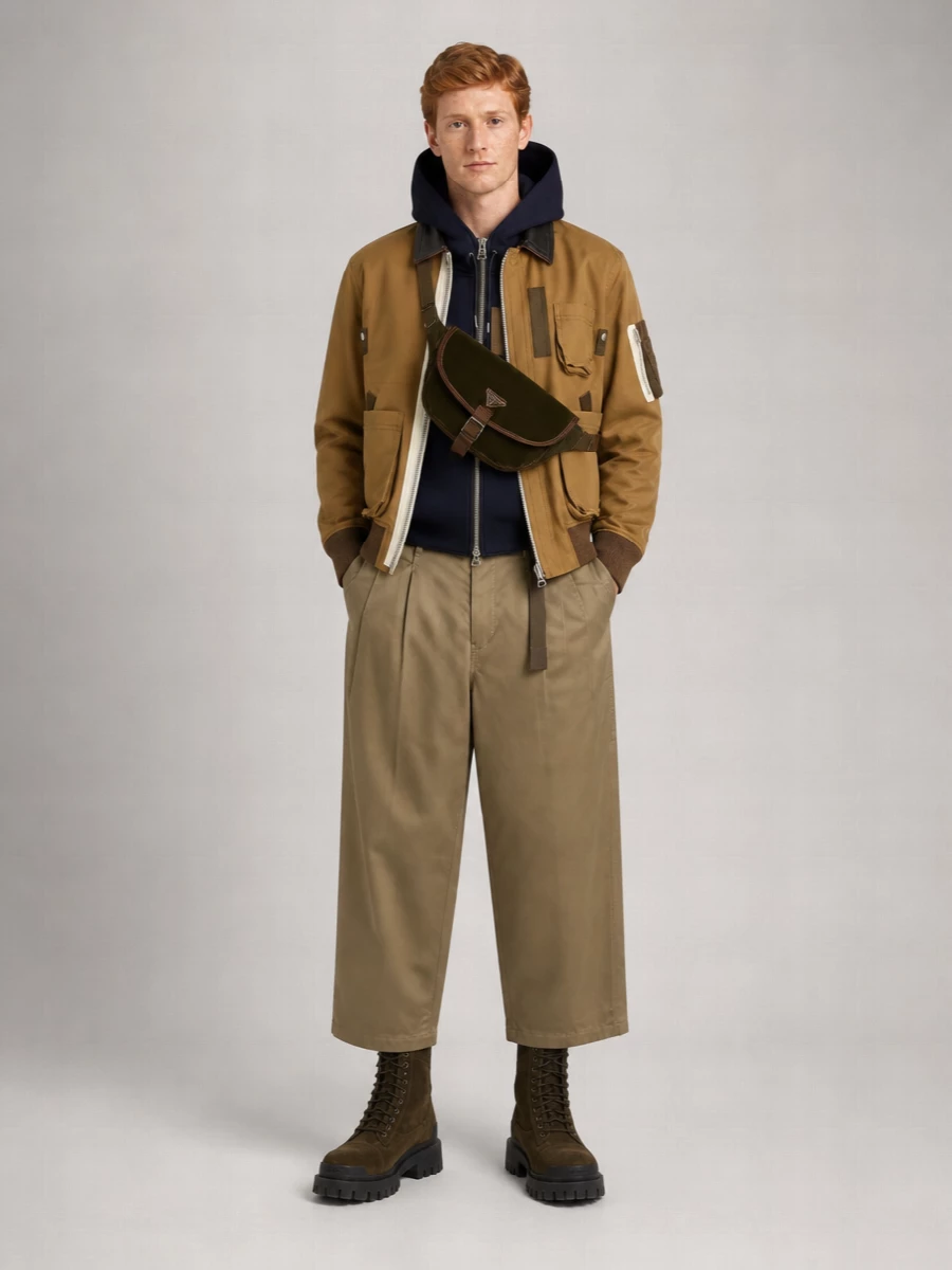 Sacai Leather Collar Padded Jacket