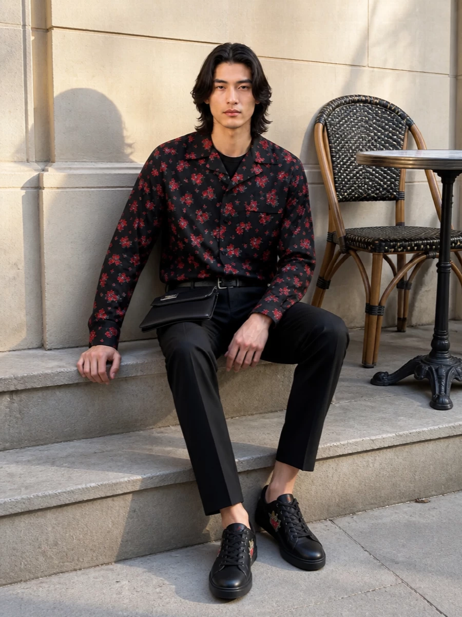 Dolce gabbana floral shirt black tailored trousers