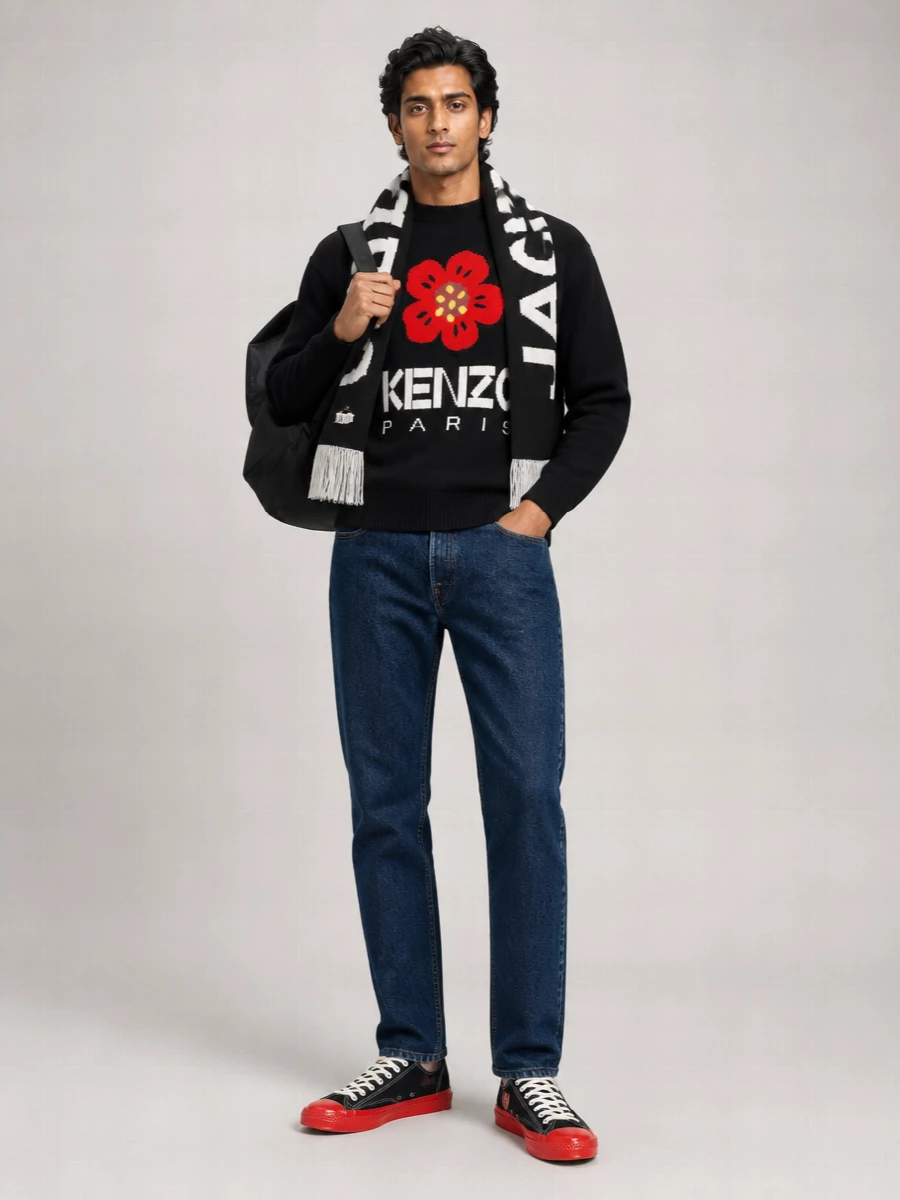 Kenzo Boke Flower Floral Embroidered Wool Crew-Neck Sweater