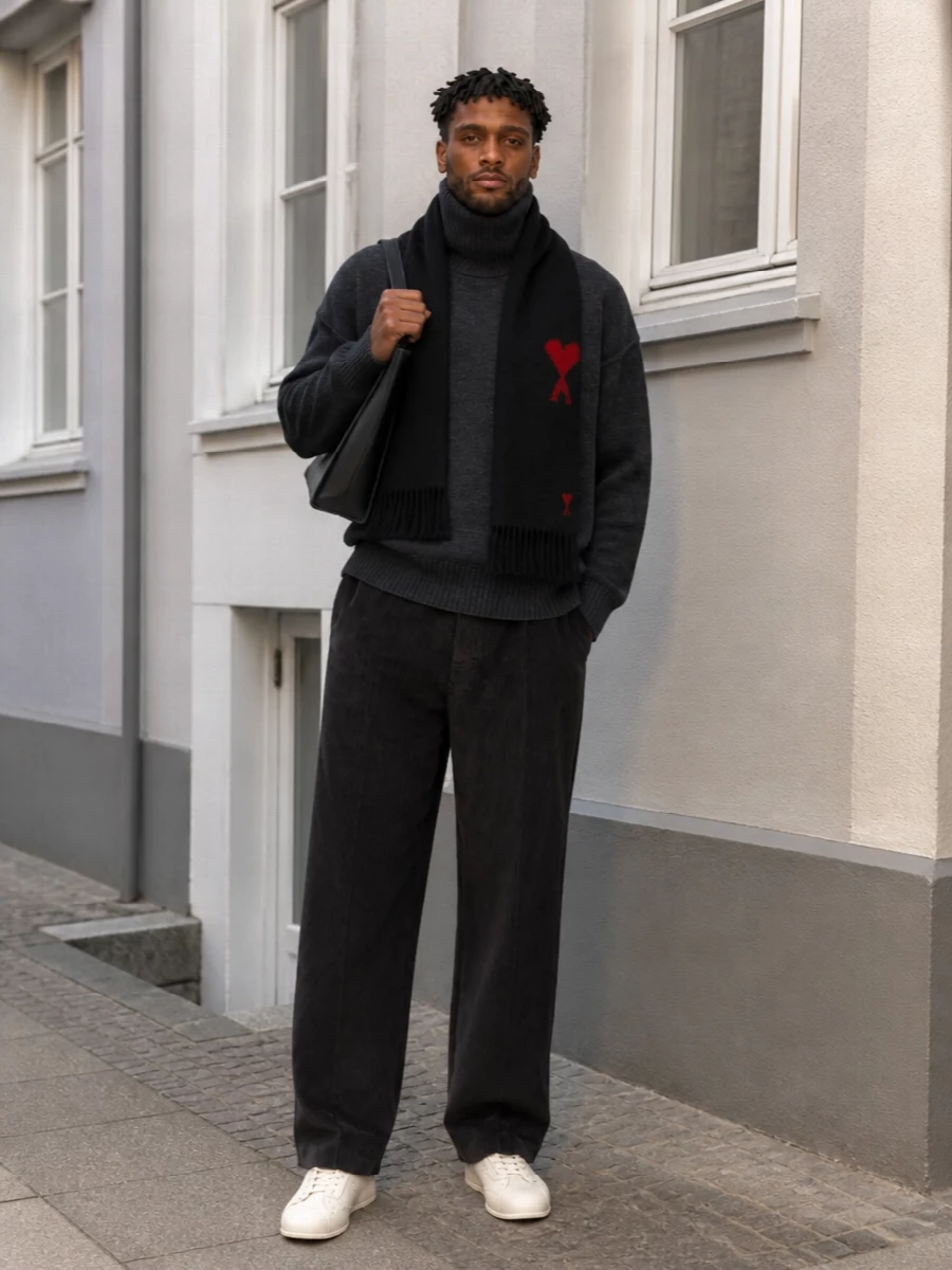 Ami paris turtleneck wide corduroy trouser outfit