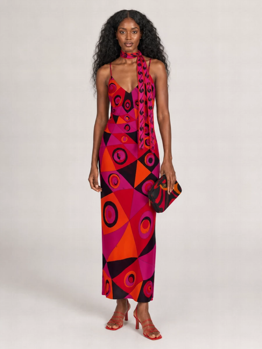Pucci Silk Printed V-Neck Sleeveless Maxi Dress