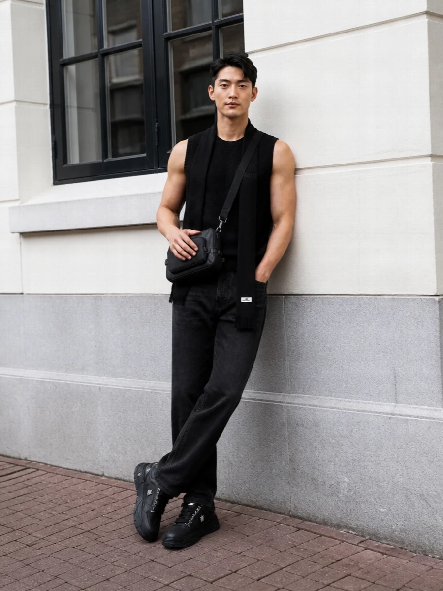 Amiri black knit washed black jeans sneakers