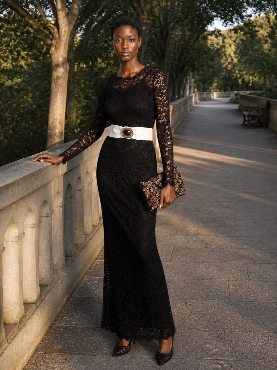 Dolce gabbana black lace gown lace pumps
