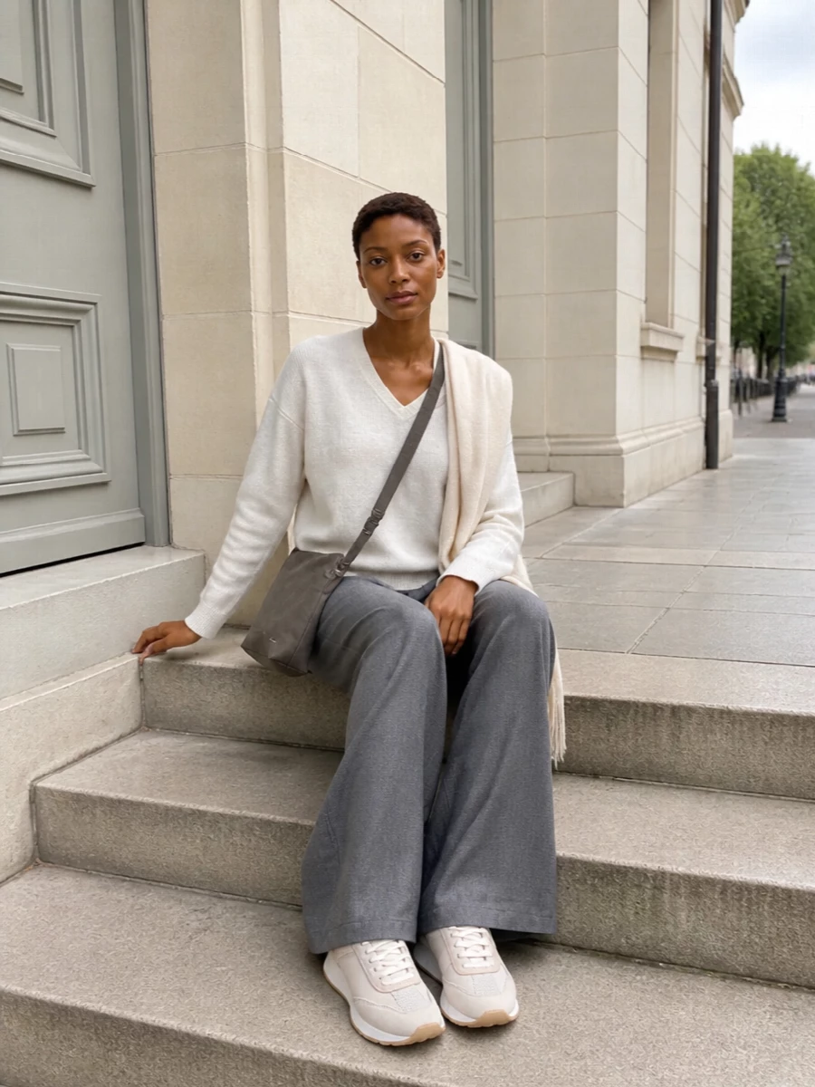 Fabiana filippi grey wide leg pants ecru sweater