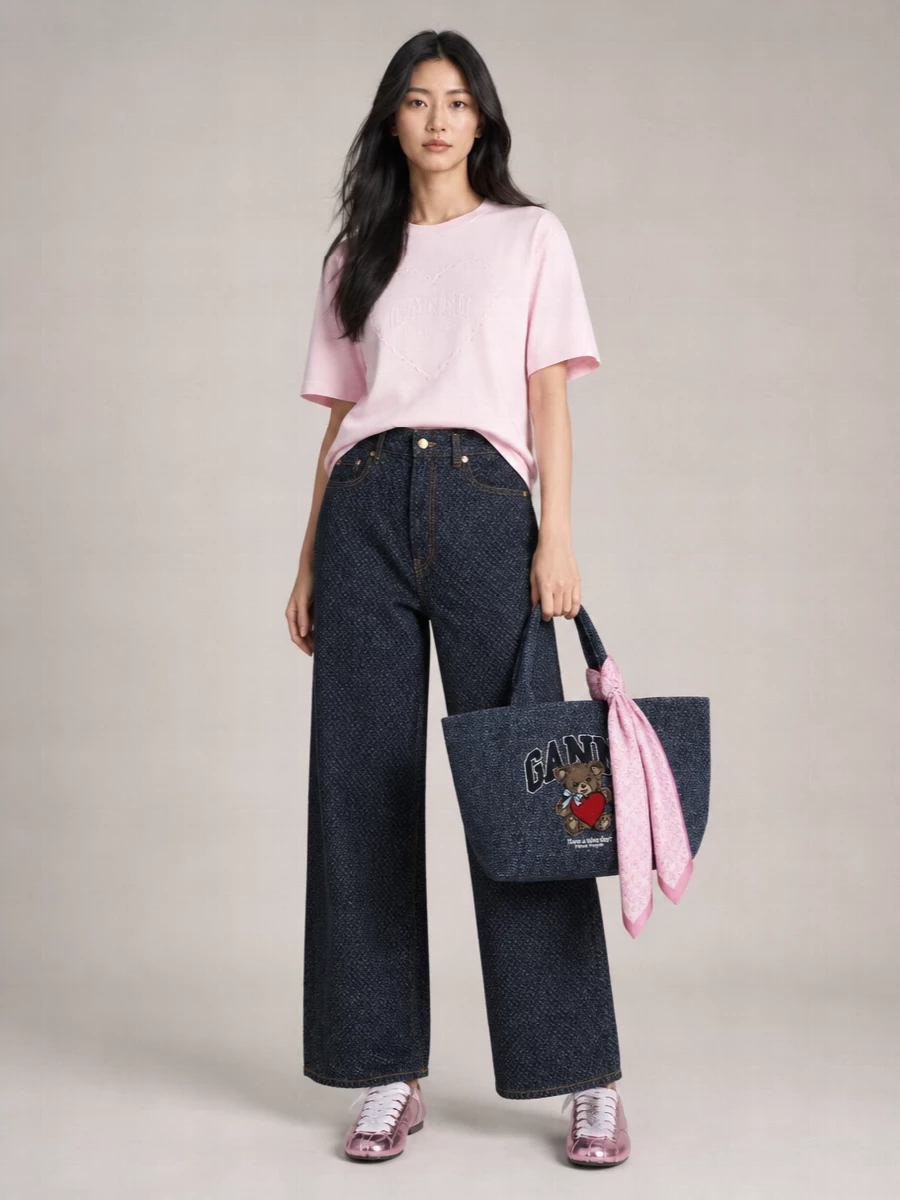 Ganni Embellished Heart Cotton T-Shirt