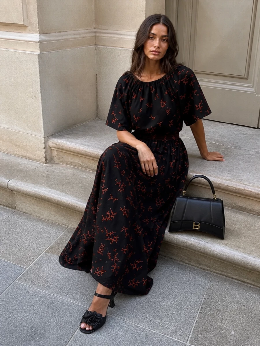 Fendi embroidered blouse maxi skirt outfit