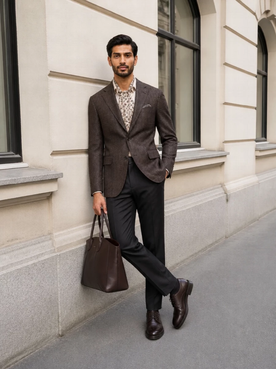 Lardini brown check blazer charcoal trousers