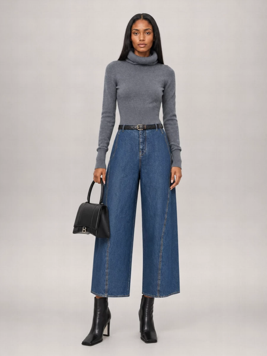Alaïa Denim Low-Rise Wide-Leg Cargo Trousers