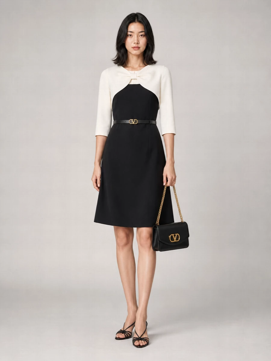 Valentino Silk Wool Long-Sleeve Knotted Midi Dress