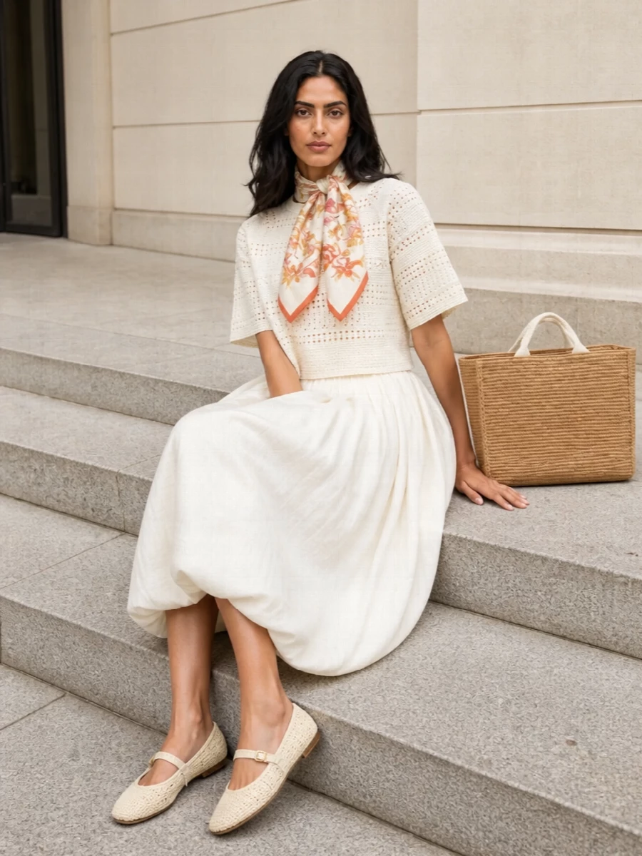 Max mara crochet top ivory midi skirt outfit