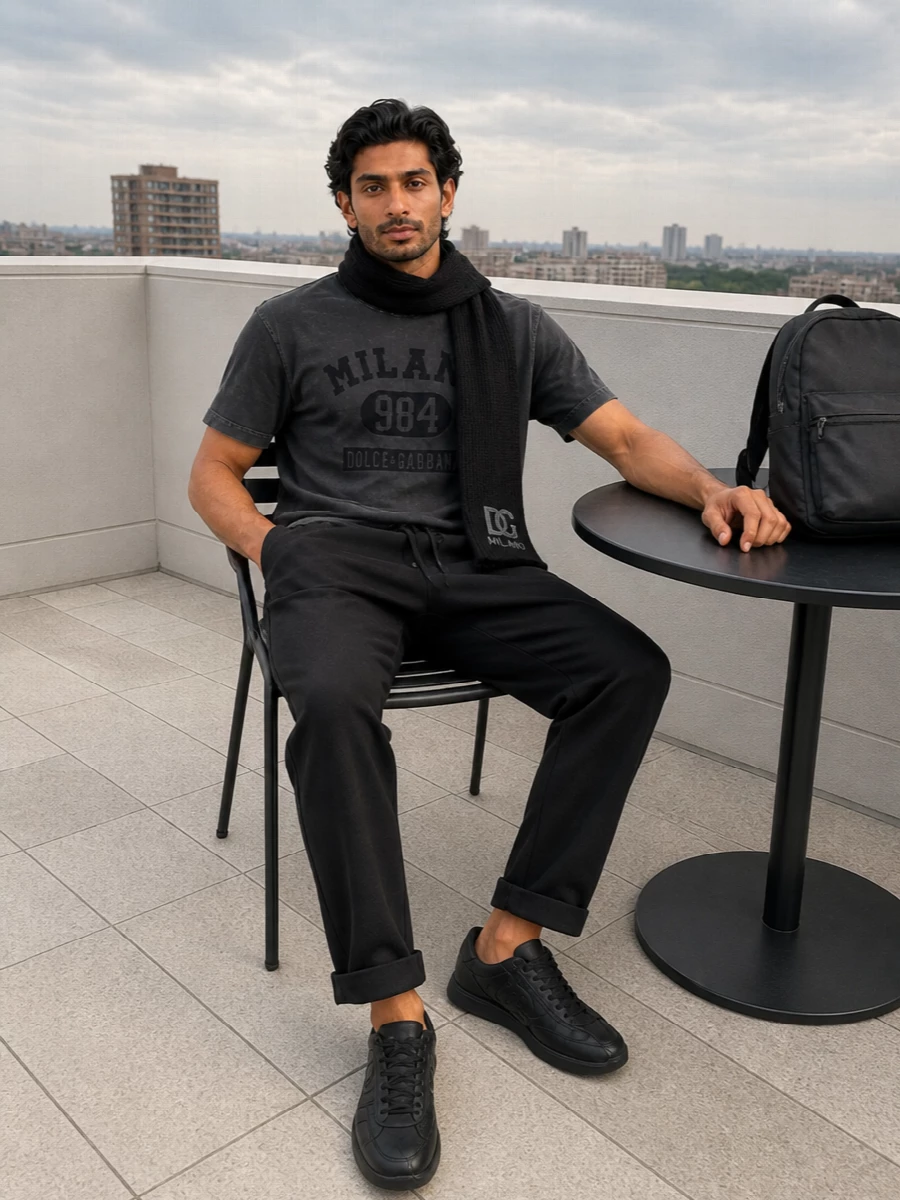 Dolce gabbana milano tee black joggers outfit